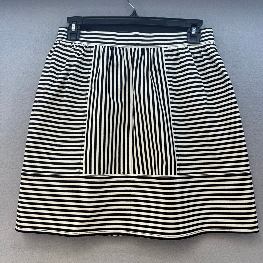 Madewell Women's Skirt Women's 2 Black White Striped Ponte Swivel Mini Preppy - Picture 1 of 9